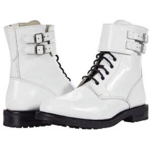 All Saints White Leather Combat Boots